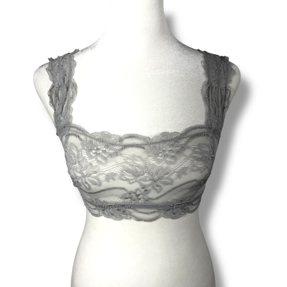 Free People Intimately Last Dance Square Neck Lace Bralette, Moon Rock, Size XS - Picture 2 of 13